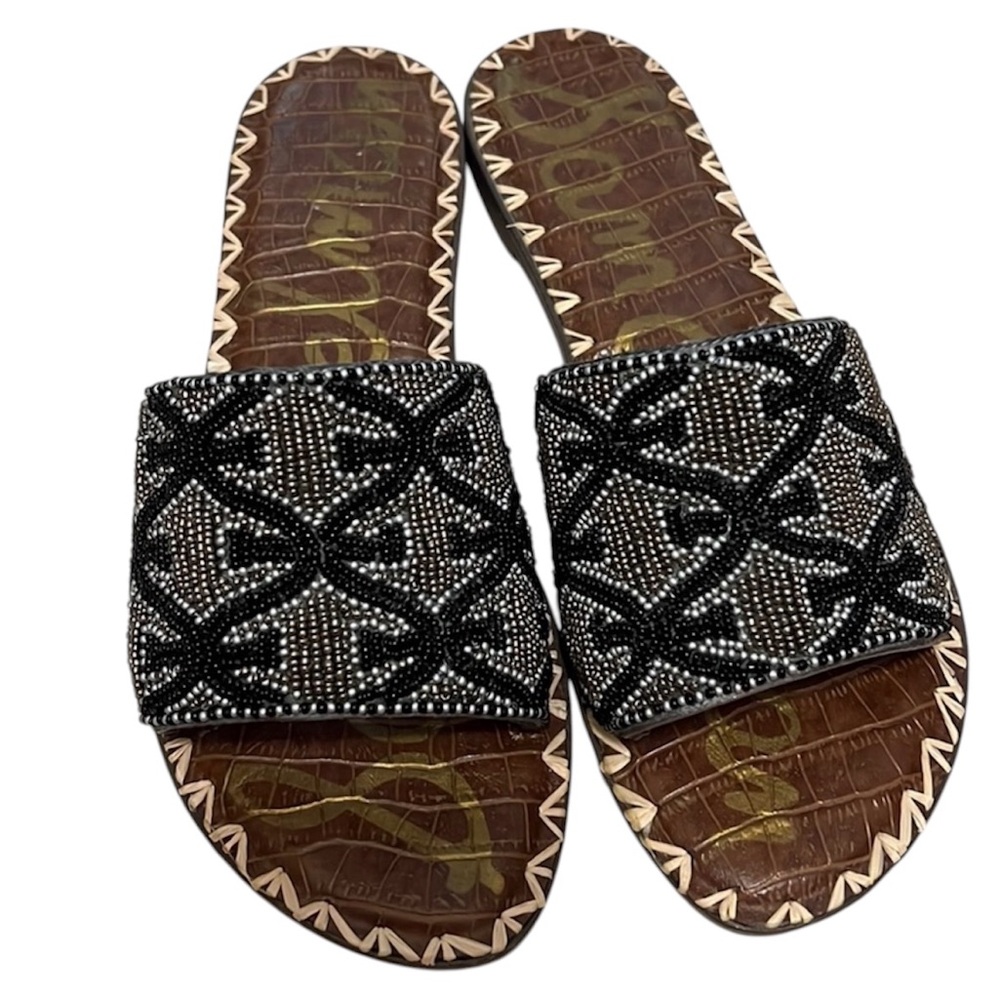 Sam Edelman Gunner Black and Gold
Beaded Slides. Size 7.5